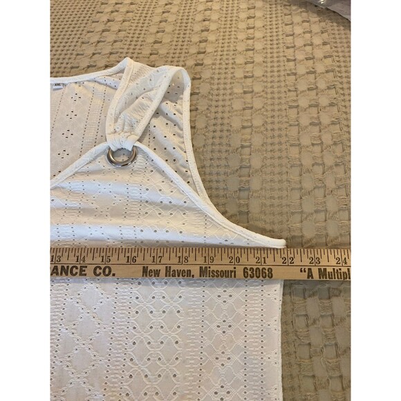 Sleeveless Women Tank Top Blouse Eyelet Stretchy Fabric V Neckline Sz XXL White - Picture 8 of 9